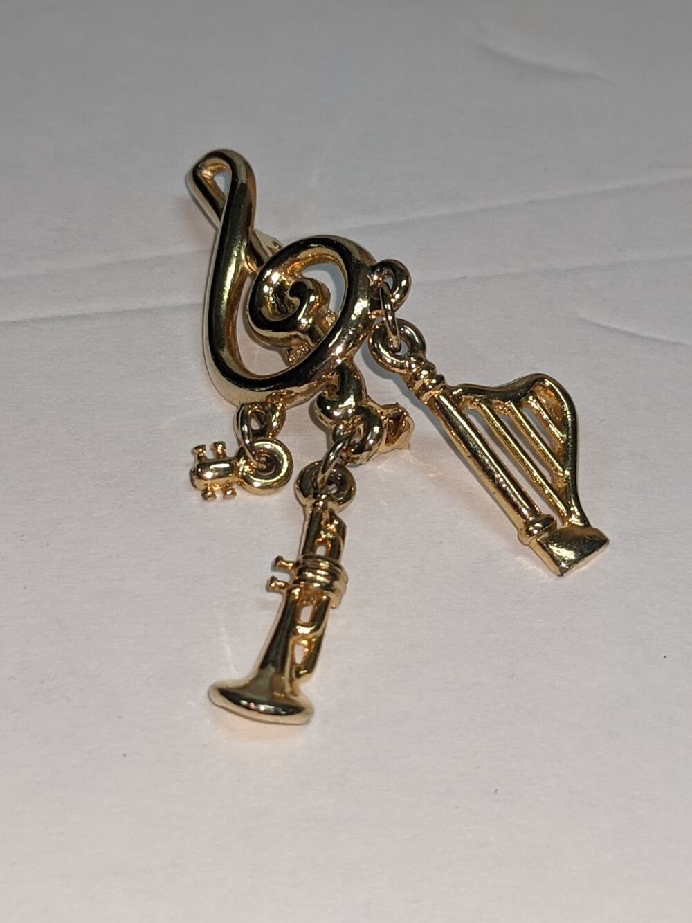 Vintage Treble Clef Musician Band Brooch Pin Harp Trumpet Key Charms